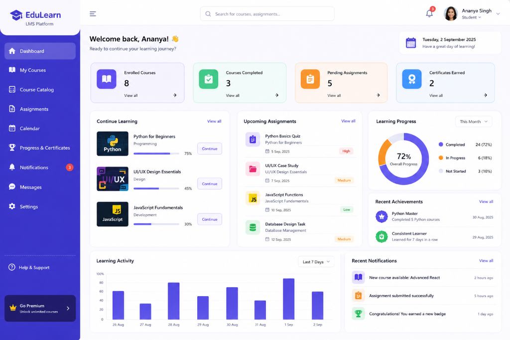EduLearn LMS Platform Dashboard
